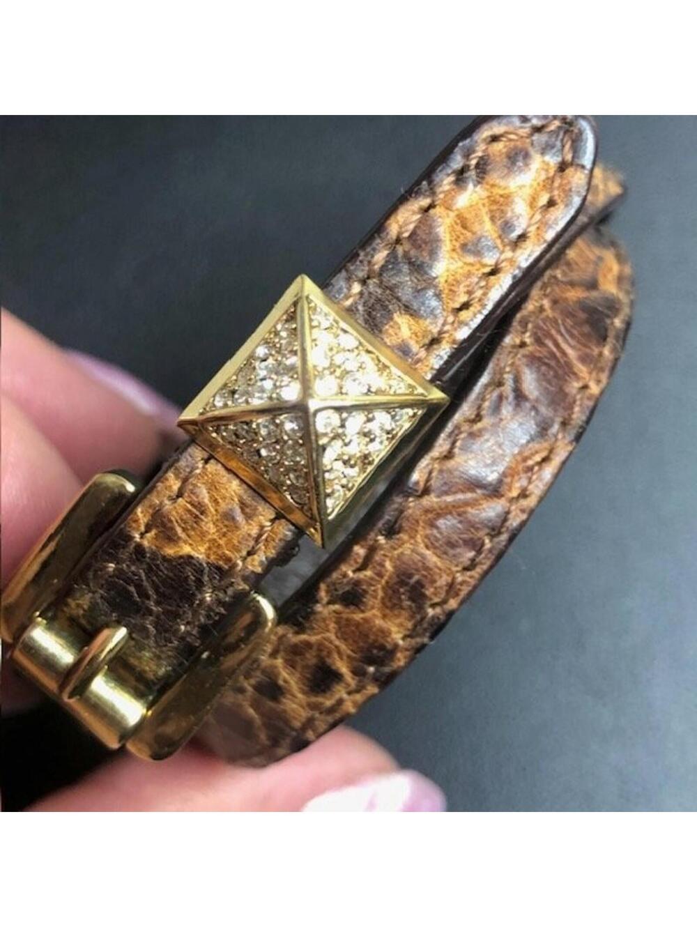 9466 Michael Kors Leather Wrap Bracelet Gold tone Pavé Stud 13-14"